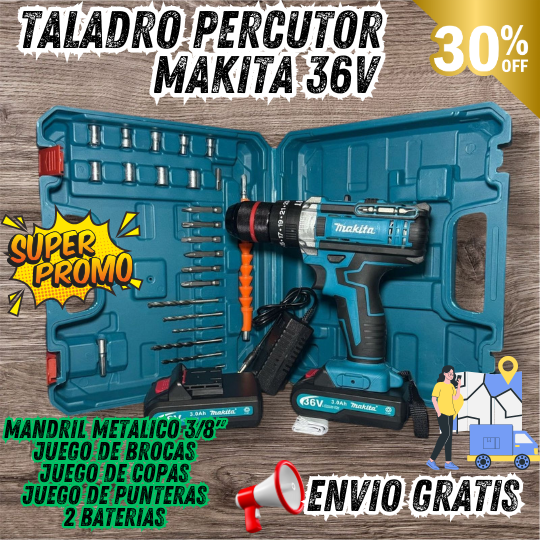 TALADRO PERCUTOR INALAMBRICO MAKITA™ 36V MANDRIL 3/8" METALICO🧰🛠️