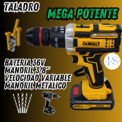 TALADRO PERCUTOR INALAMBRICO DEWALT™ 36V (MANDRIL METALICO 3/8")🧰🛠️