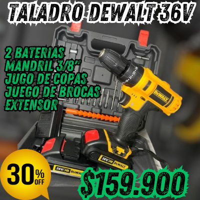 TALADRO PERCUTOR INALAMBRICO DEWALT™ 36V (MANDRIL METALICO 3/8")🧰🛠️