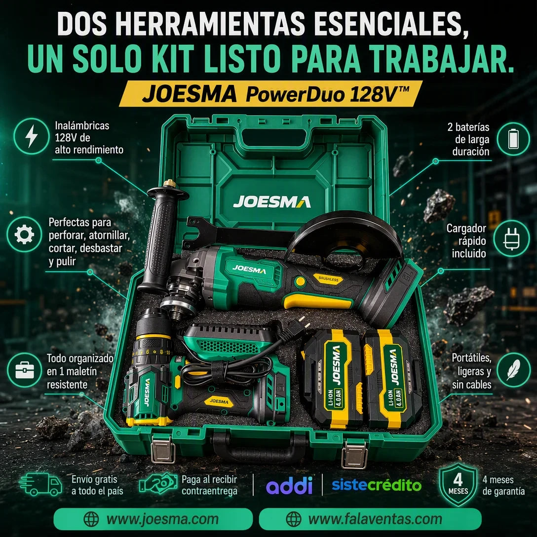 Kit Profesional de Taladro + Pulidora Inalámbrica Brushless 128v