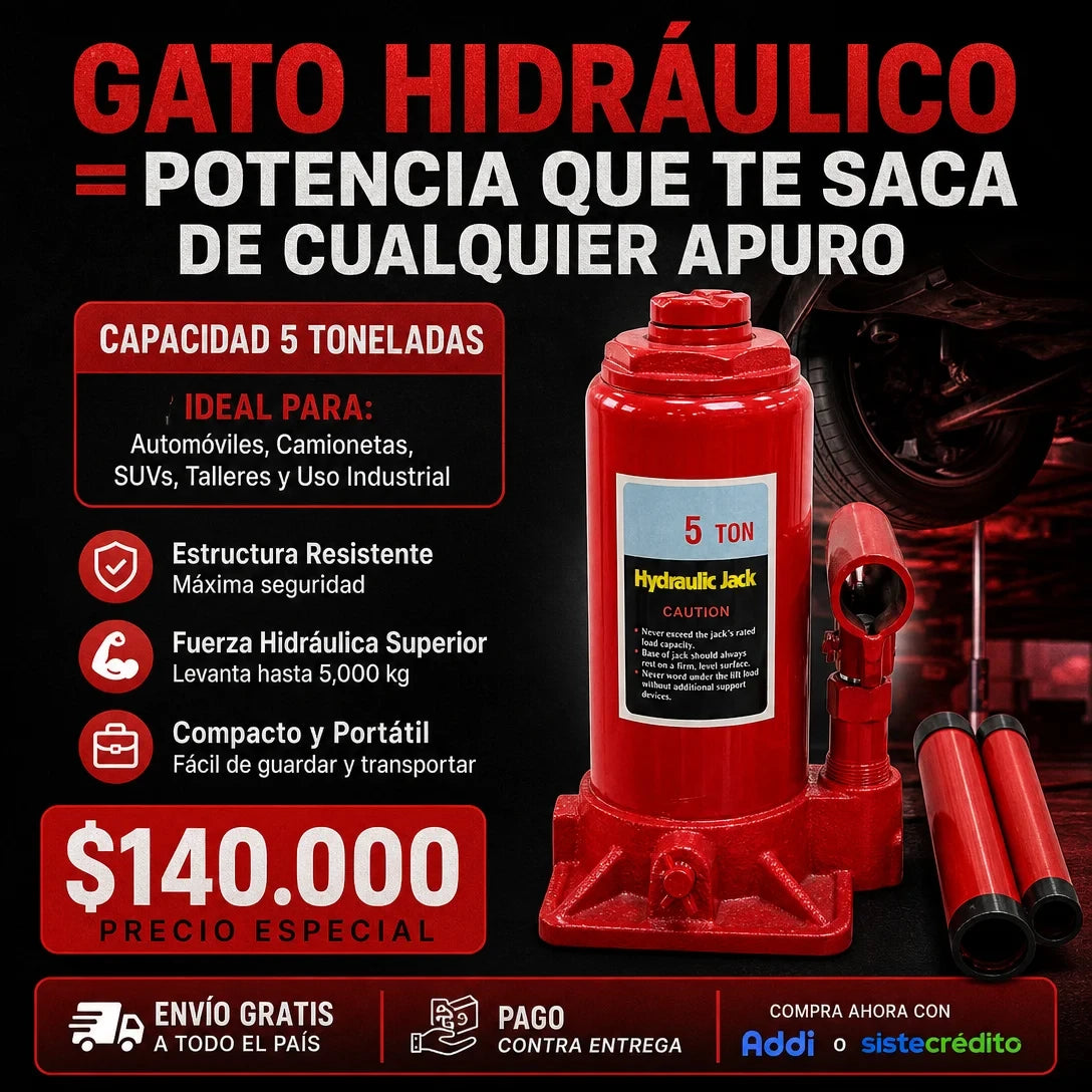 Gato Hidráulico Tipo Botella Alta Potencia (5 Toneladas)