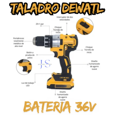 TALADRO PERCUTOR INALAMBRICO DEWALT™ 36V (MANDRIL METALICO 3/8")🧰🛠️