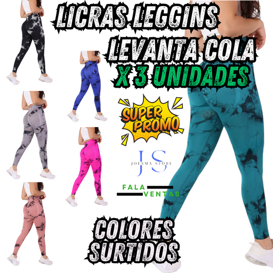 Licras levanta cola largas 🍑⚡🏋️♀️ Pack 3X unidades surtidas