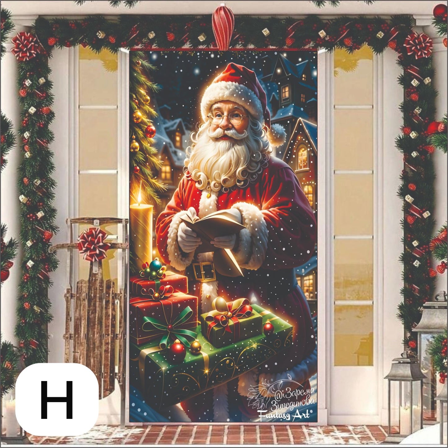 Adorno Navideño para Puerta (1 metro ancho X 2 metros de Alto)🎁🏠🚪