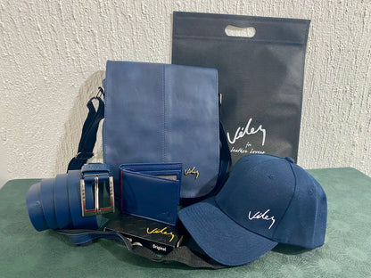 KIT DE VÉLEZ, CUERO GENUINO PARA HOMBRE® CORREA + BILLETERA + GORRA + BOLSO