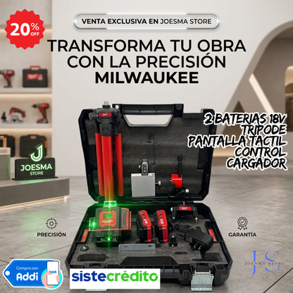 Nivel Láser 16 Líneas Táctil – MILWAUKEE | 4 planos 360° | Autonivelante🎚️