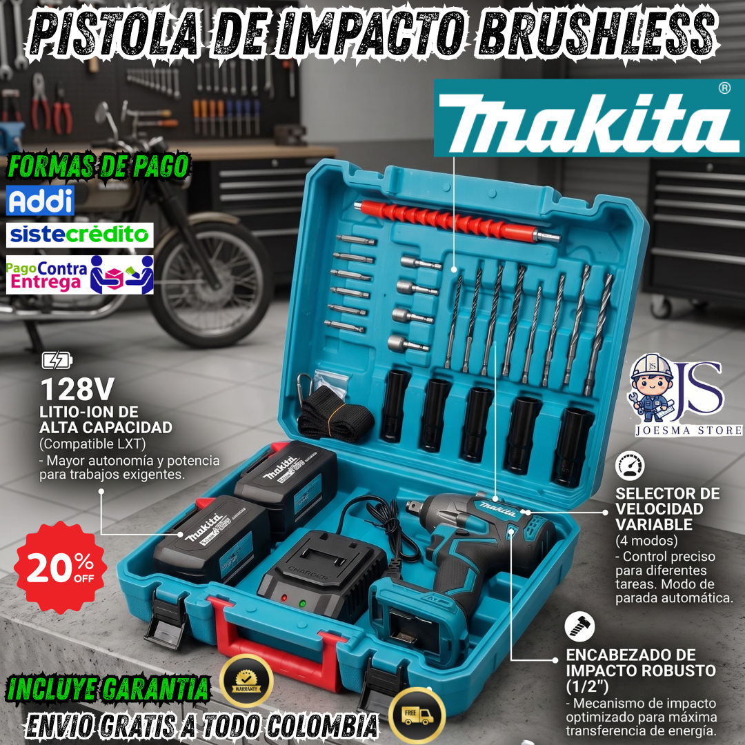 PISTOLA DE IMPACTO INALAMBRICA MAKITA® XLT 128 VOLTIOS🔋⚒️⚡
