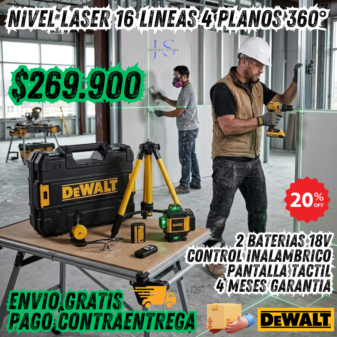 Nivel Láser 16 Líneas Táctil – DeWALT | 4 planos 360° | Autonivelante🎚️