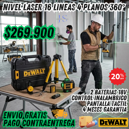 Nivel Láser 16 Líneas Táctil – DeWALT | 4 planos 360° | Autonivelante🎚️