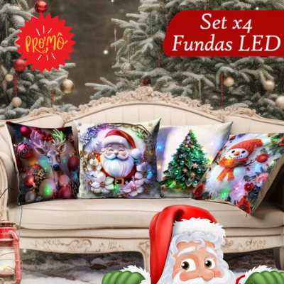 SET 4 FUNDAS DE COJÍN NAVIDEÑAS CON LUCES LED INCOMPORADAS🎄✨🎁🔋