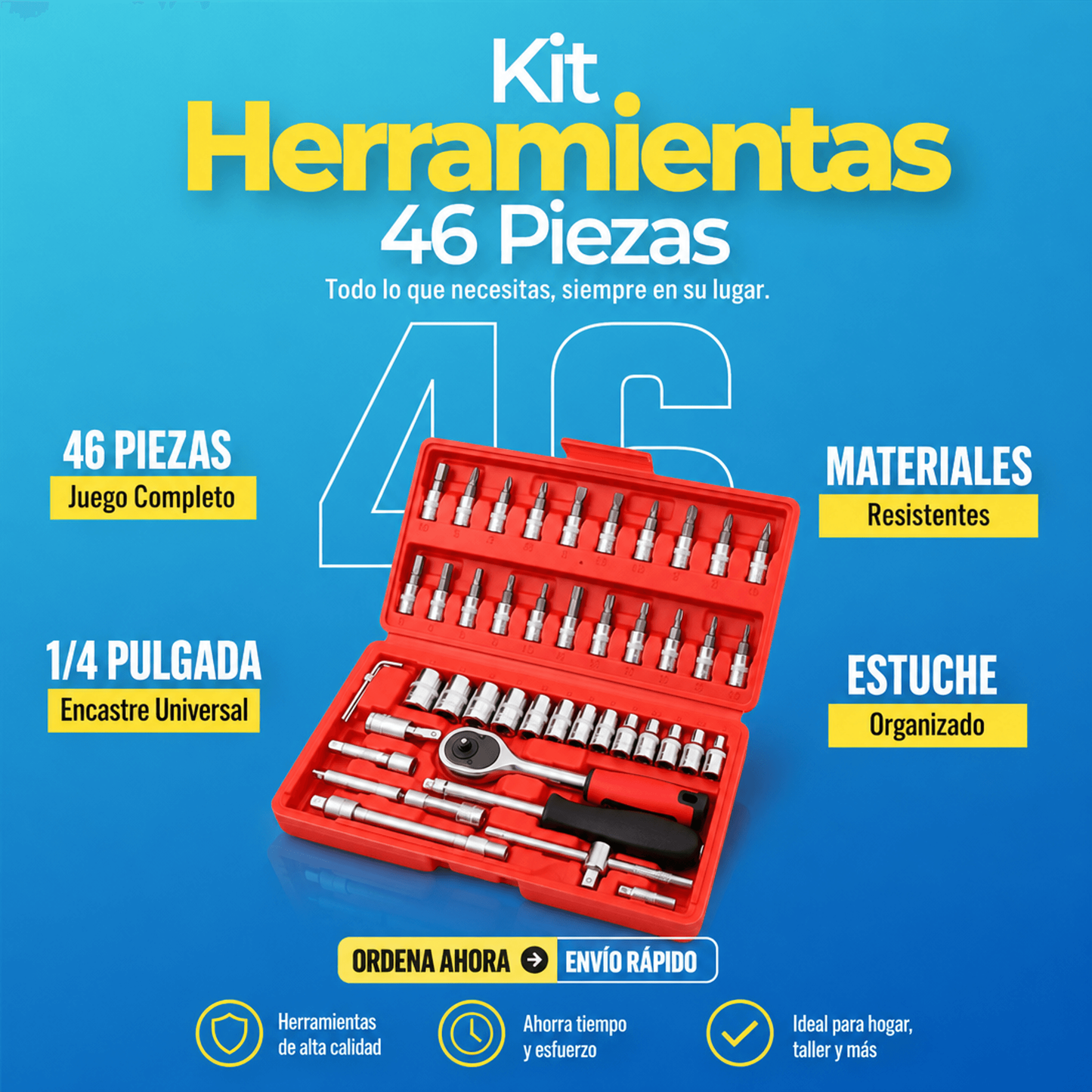 Kit de Ratche 46 piezas 1/4" 🛠️