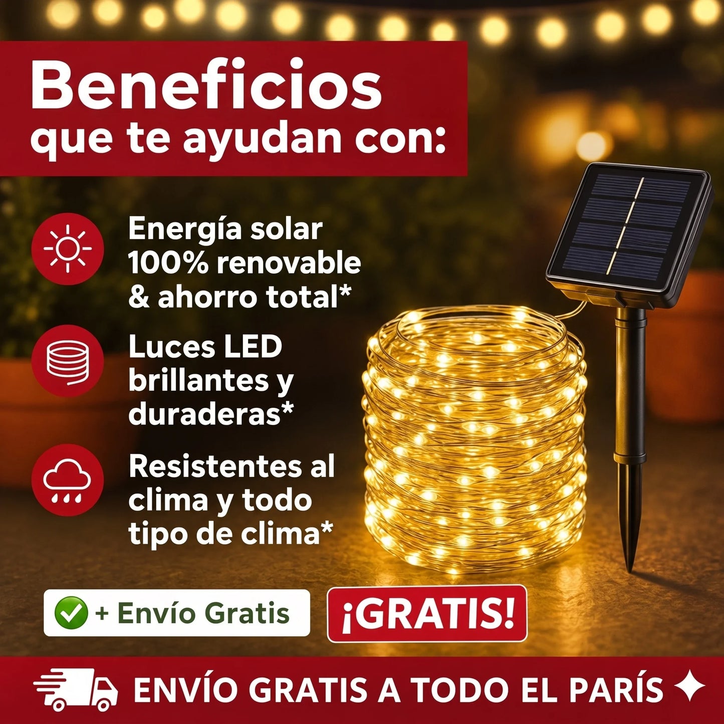 Luces Navidad SolarGlow: Brillo sin Cables 🎄✨PAGA 20 METROS Y LLEVA 40 METROS