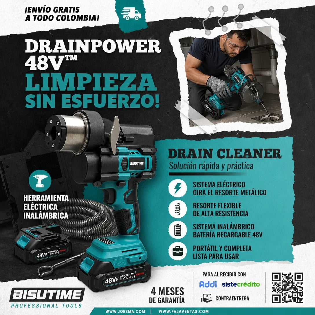 Sonda Eléctrica Destapacaños Profesional-DrainPower 48V™