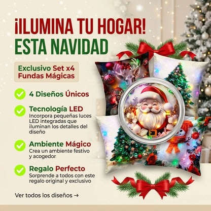 SET 4 FUNDAS DE COJÍN NAVIDEÑAS CON LUCES LED INCOMPORADAS🎄✨🎁🔋