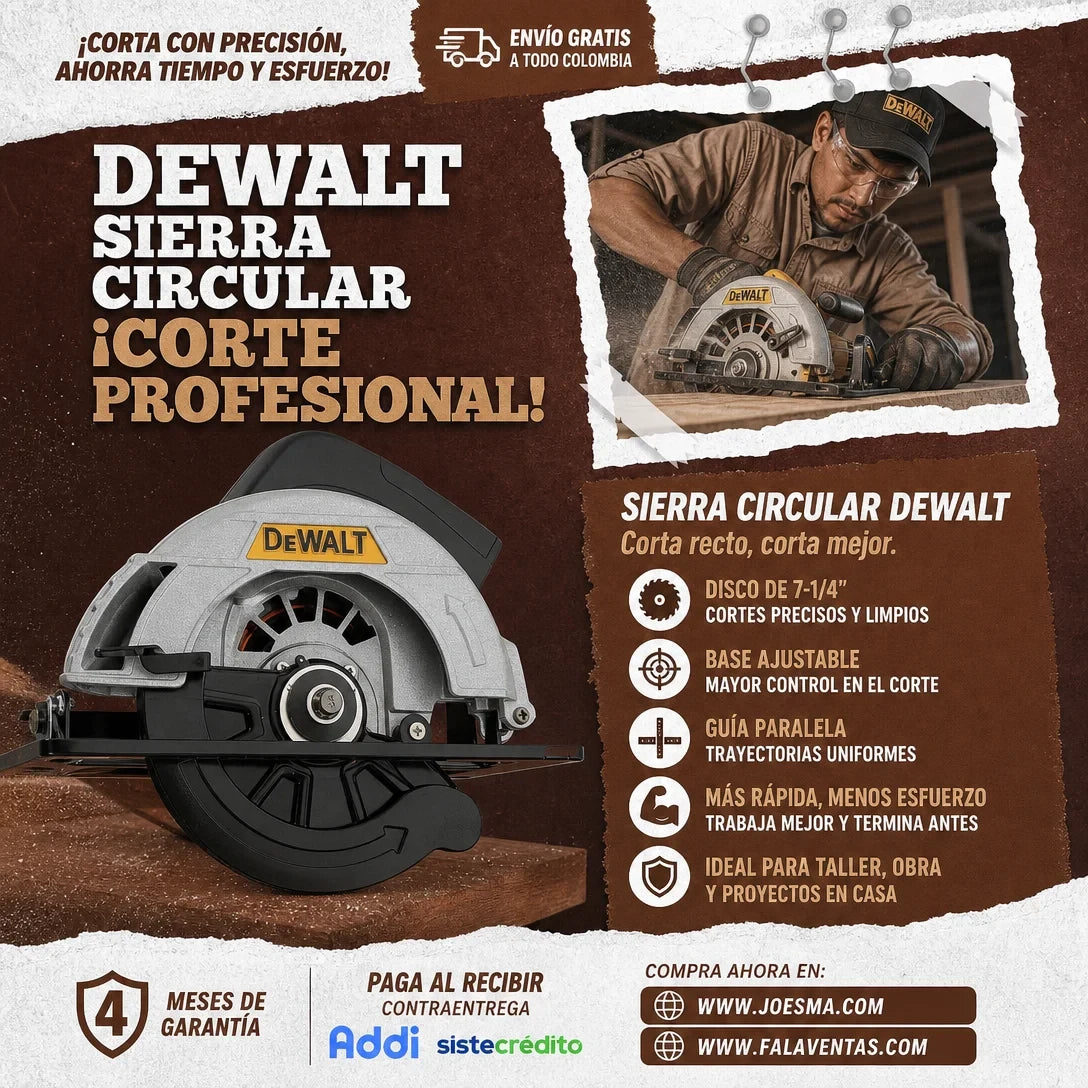 Sierra Circular DEWALT CutForce Pro™ – Potencia y Precisión en Cada Corte