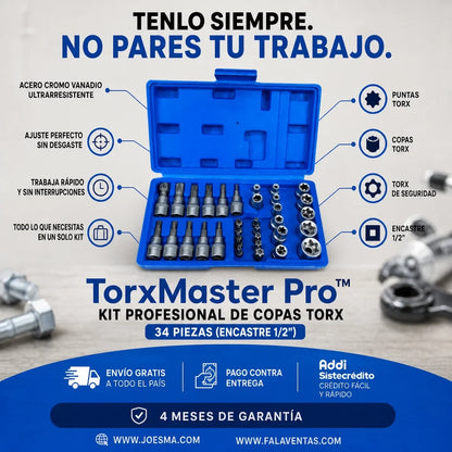 TorxMaster Pro™ – Kit Profesional de Copas TORX 34 Piezas