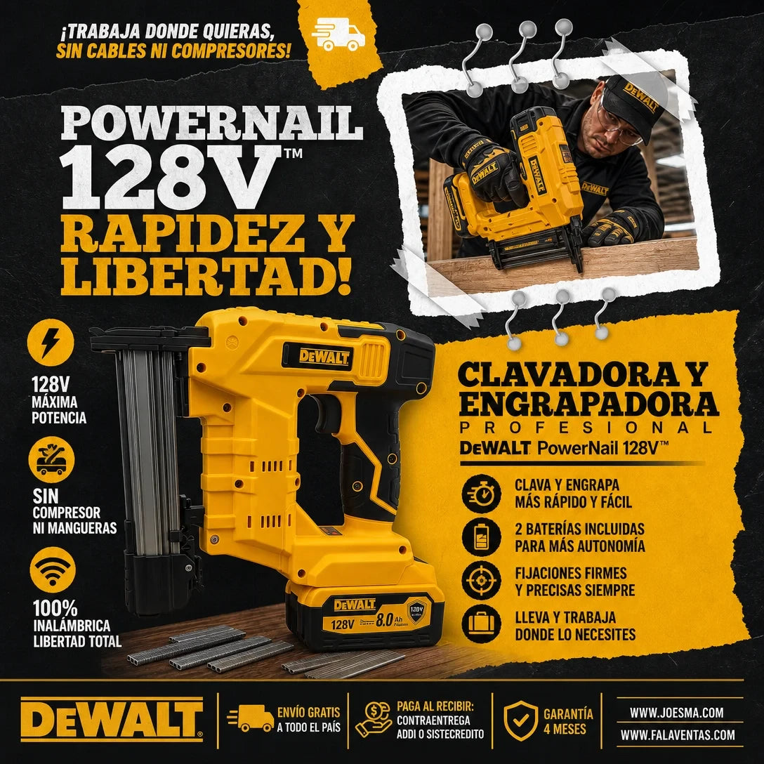 DeWALT PowerNail 128V™ – Clavadora y Engrapadora Inalámbrica Profesional