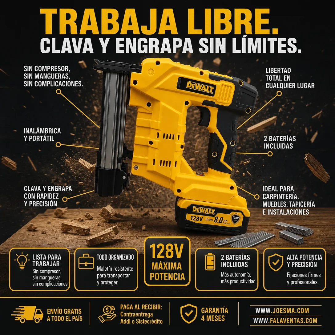 DeWALT PowerNail 128V™ – Clavadora y Engrapadora Inalámbrica Profesional