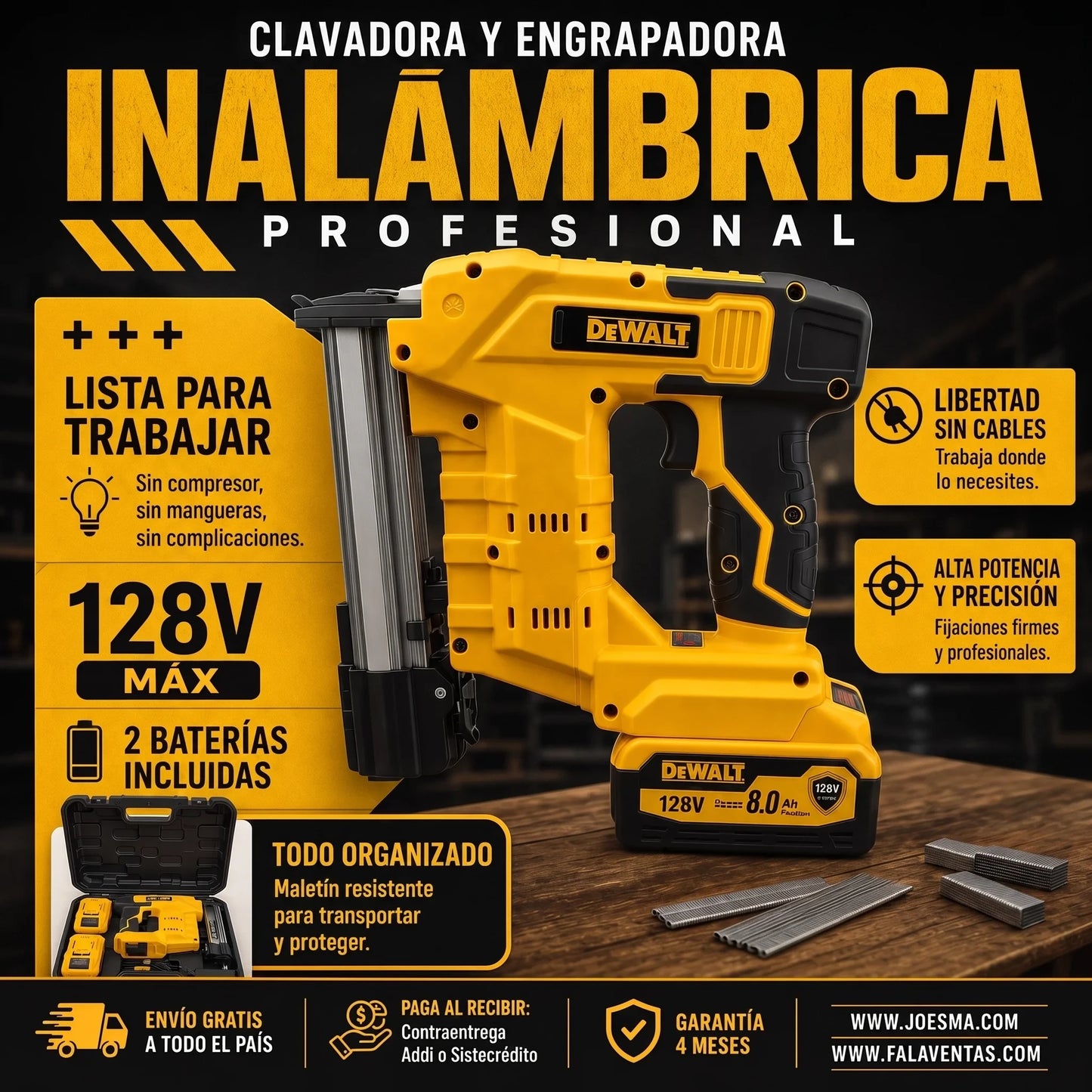 DeWALT PowerNail 128V™ – Clavadora y Engrapadora Inalámbrica Profesional