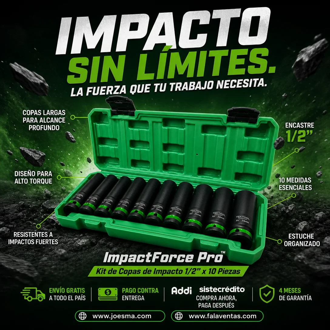 ImpactForce Pro™ – Kit de Copas de Impacto 1/2” x 10 Piezas