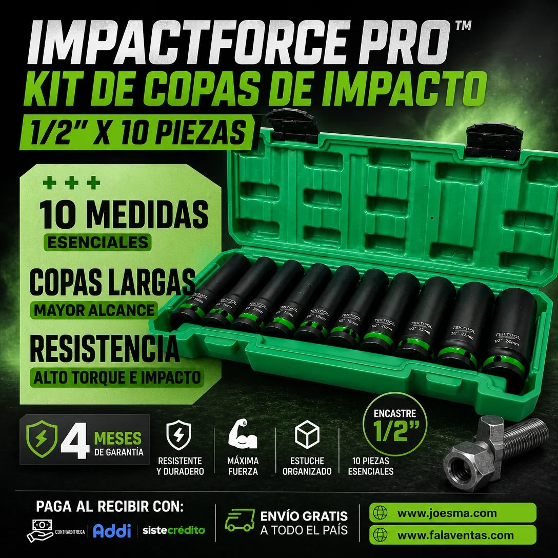 ImpactForce Pro™ – Kit de Copas de Impacto 1/2” x 10 Piezas