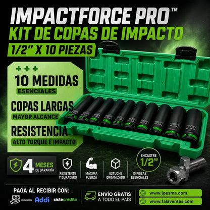 ImpactForce Pro™ – Kit de Copas de Impacto 1/2” x 10 Piezas