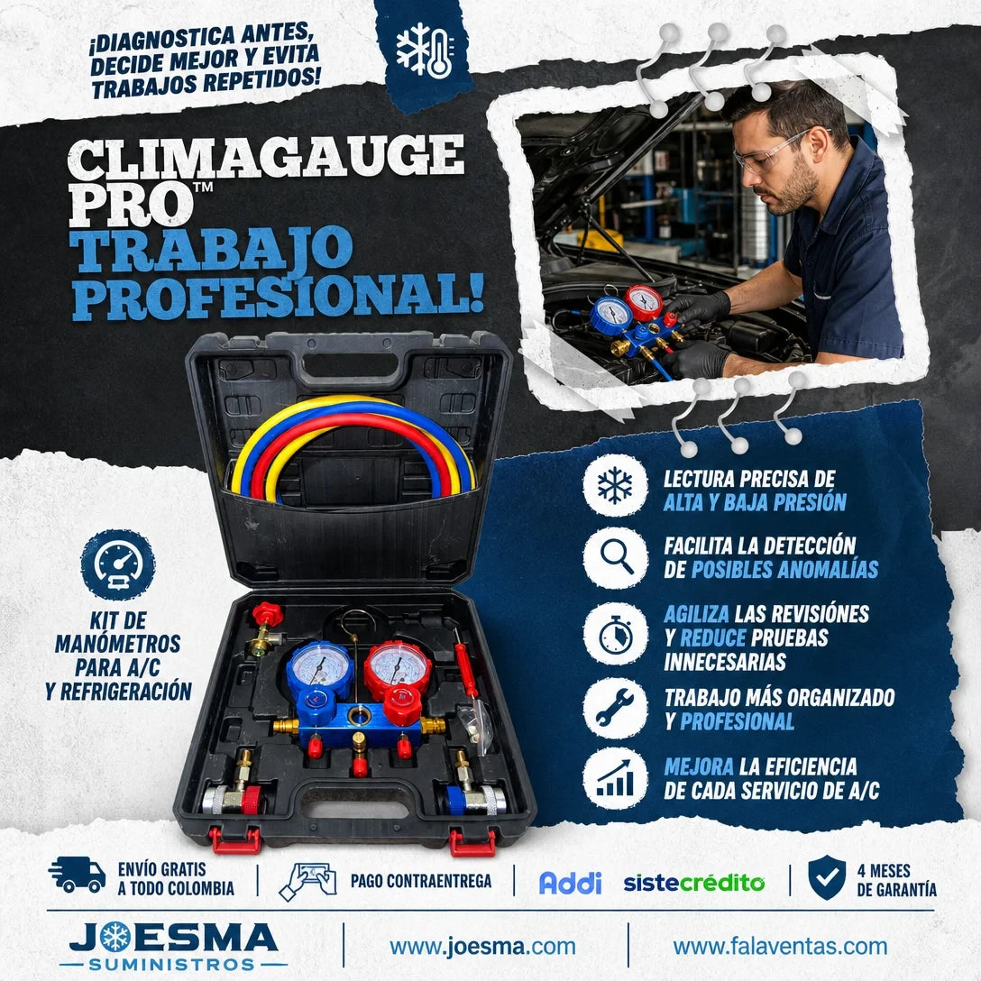 ClimaGauge Pro™ – Kit Profesional de Manómetros para Aire Acondicionado