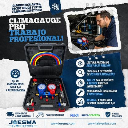 ClimaGauge Pro™ – Kit Profesional de Manómetros para Aire Acondicionado