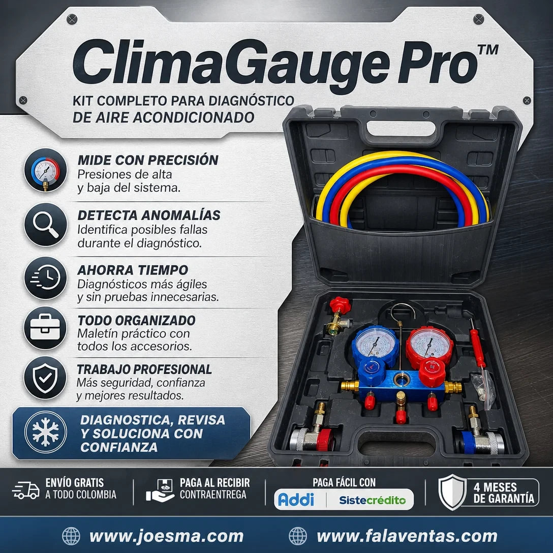 ClimaGauge Pro™ – Kit Profesional de Manómetros para Aire Acondicionado