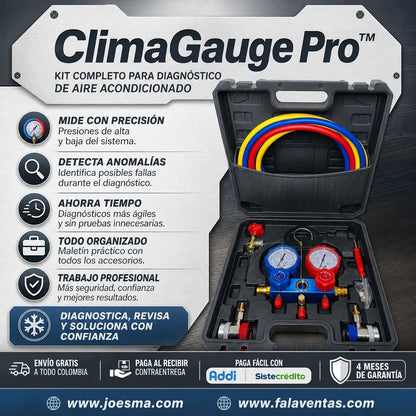 ClimaGauge Pro™ – Kit Profesional de Manómetros para Aire Acondicionado