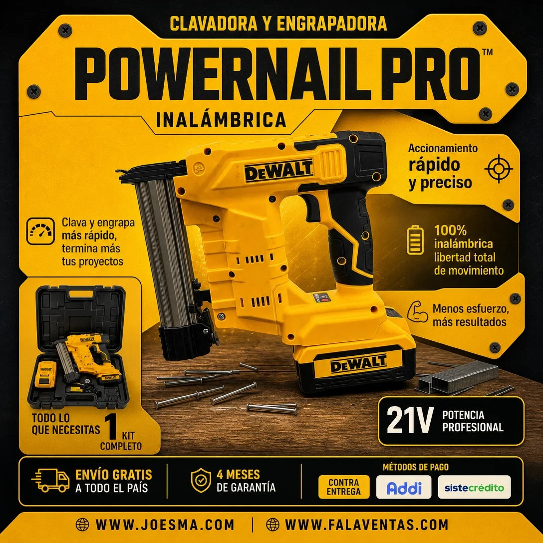 DeWALT PowerNail Pro™ – Clavadora y Engrapadora Inalámbrica Profesional