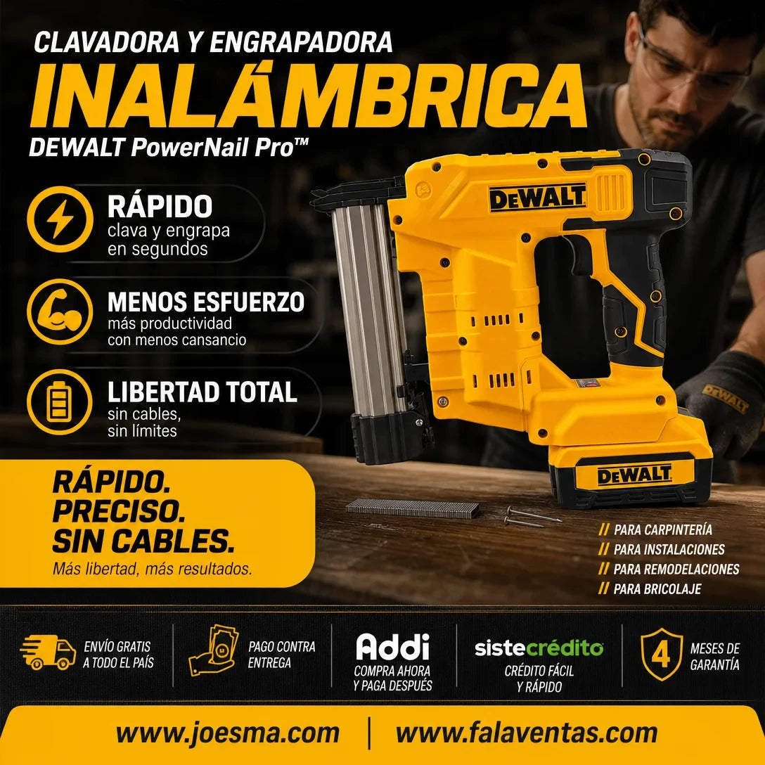DeWALT PowerNail Pro™ – Clavadora y Engrapadora Inalámbrica Profesional