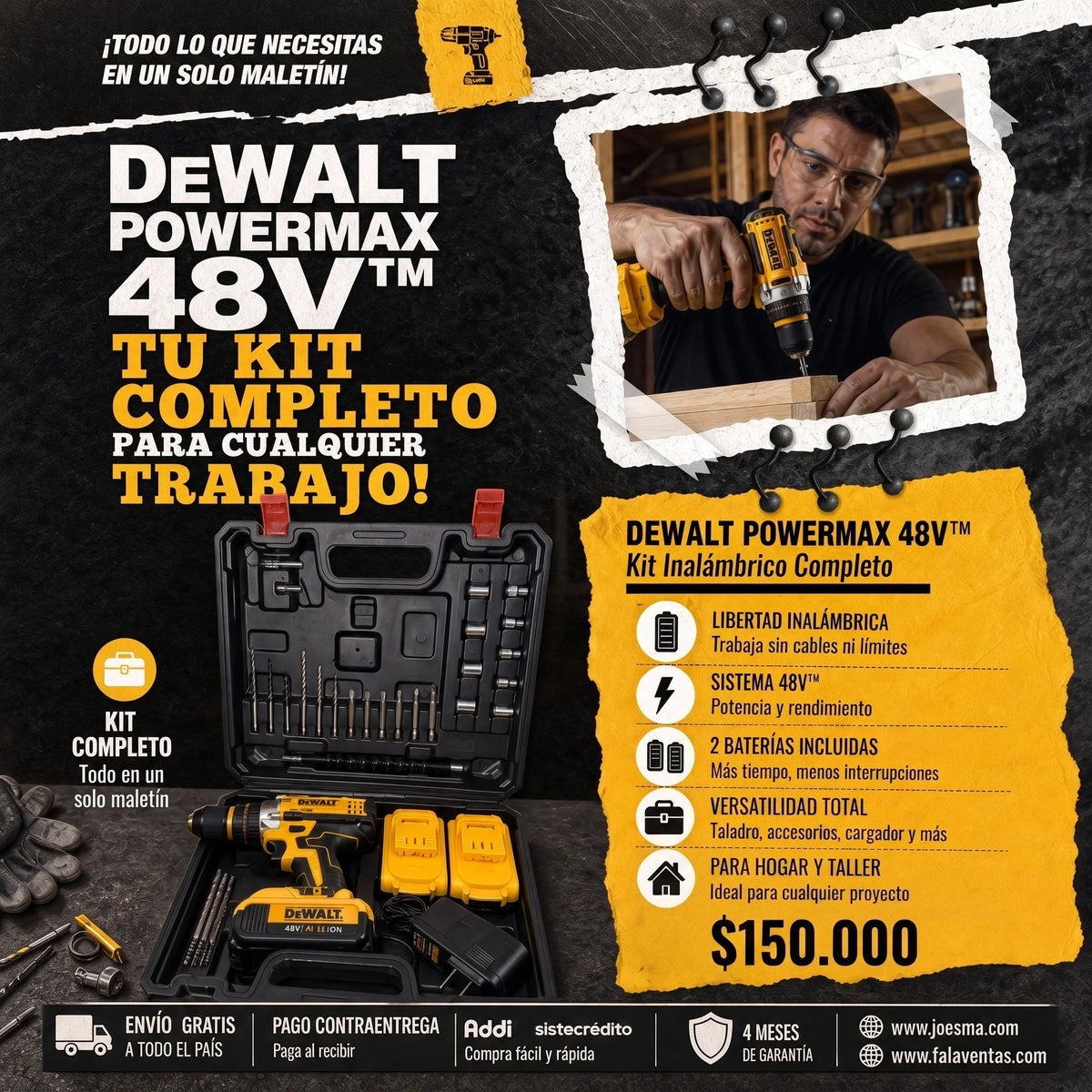 DEWALT PowerMax 48V™ – Kit Profesional de Taladro Inalámbrico 3/8
