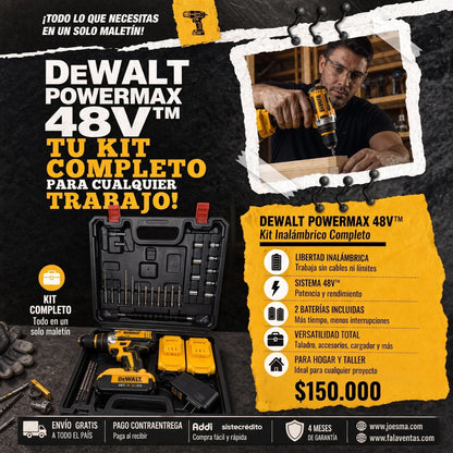DEWALT PowerMax 48V™ – Kit Profesional de Taladro Inalámbrico 3/8
