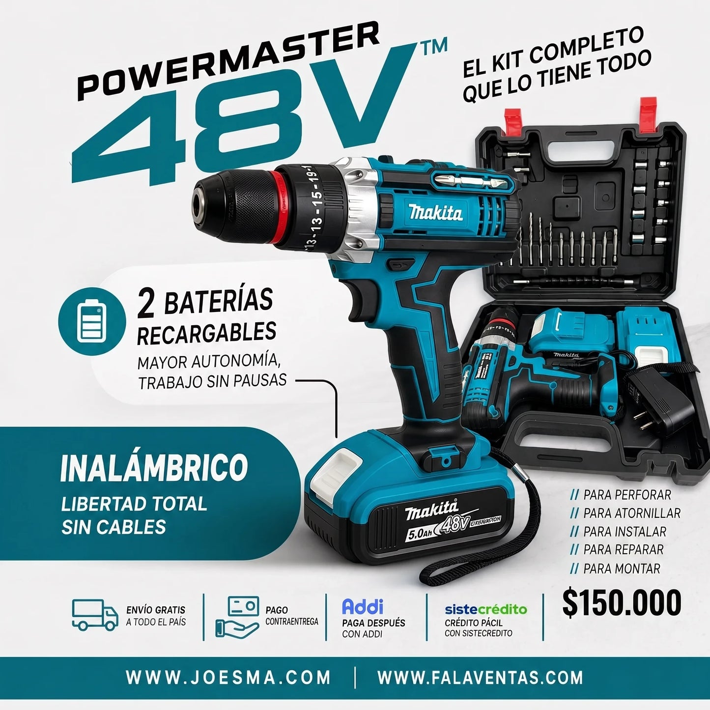 Makita PowerForce 48V™ – Kit Completo de Taladro 3/8