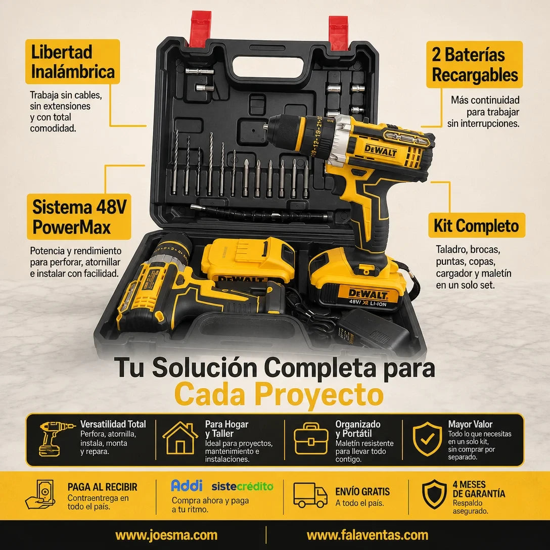 DEWALT PowerMax 48V™ – Kit Profesional de Taladro Inalámbrico 3/8