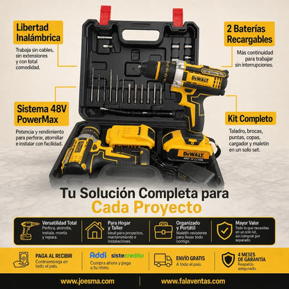 DEWALT PowerMax 48V™ – Kit Profesional de Taladro Inalámbrico 3/8