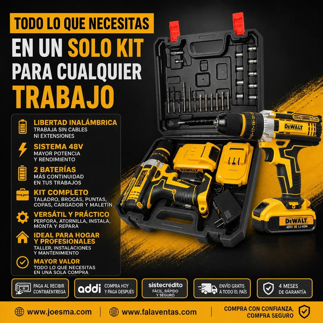 DEWALT PowerMax 48V™ – Kit Profesional de Taladro Inalámbrico 3/8