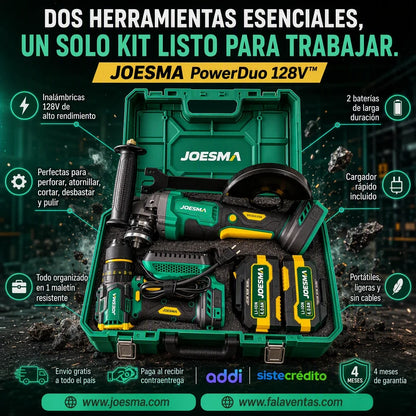 Kit Profesional de Taladro + Pulidora Inalámbrica Brushless 128v