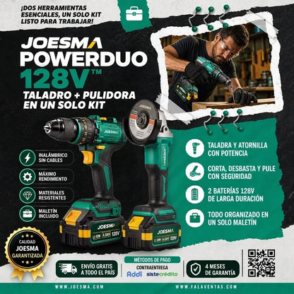 Kit Profesional de Taladro + Pulidora Inalámbrica Brushless 128v
