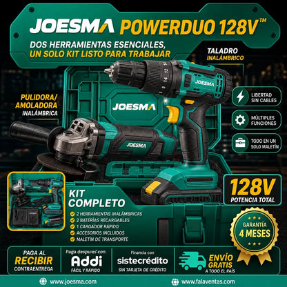 Kit Profesional de Taladro + Pulidora Inalámbrica Brushless 128v