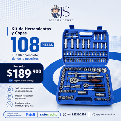 Juego de Copas & Ratchet 1/2"-1/4" Cr-V 108PCS GERMANY
