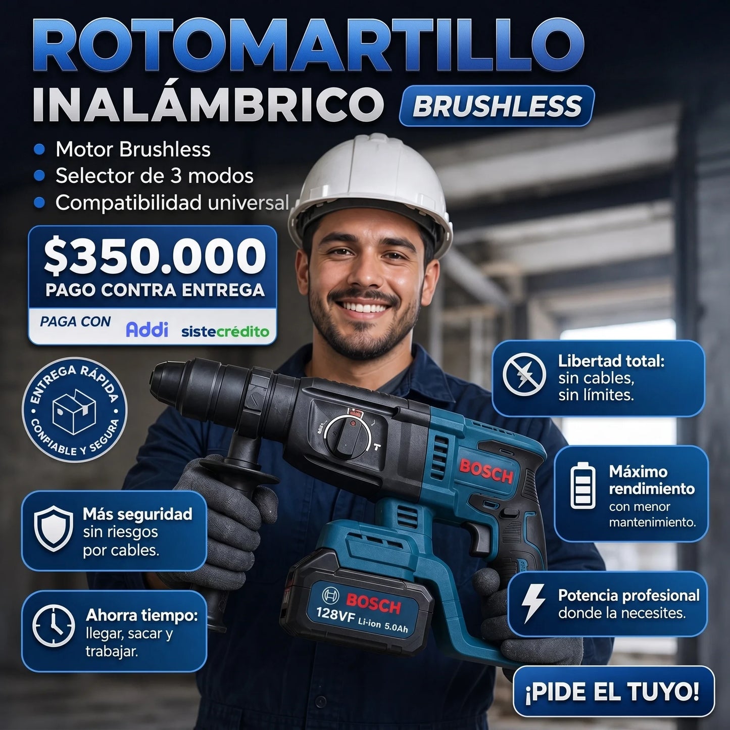 ROTOMARTILLO INALAMBRICO BOSH 128v