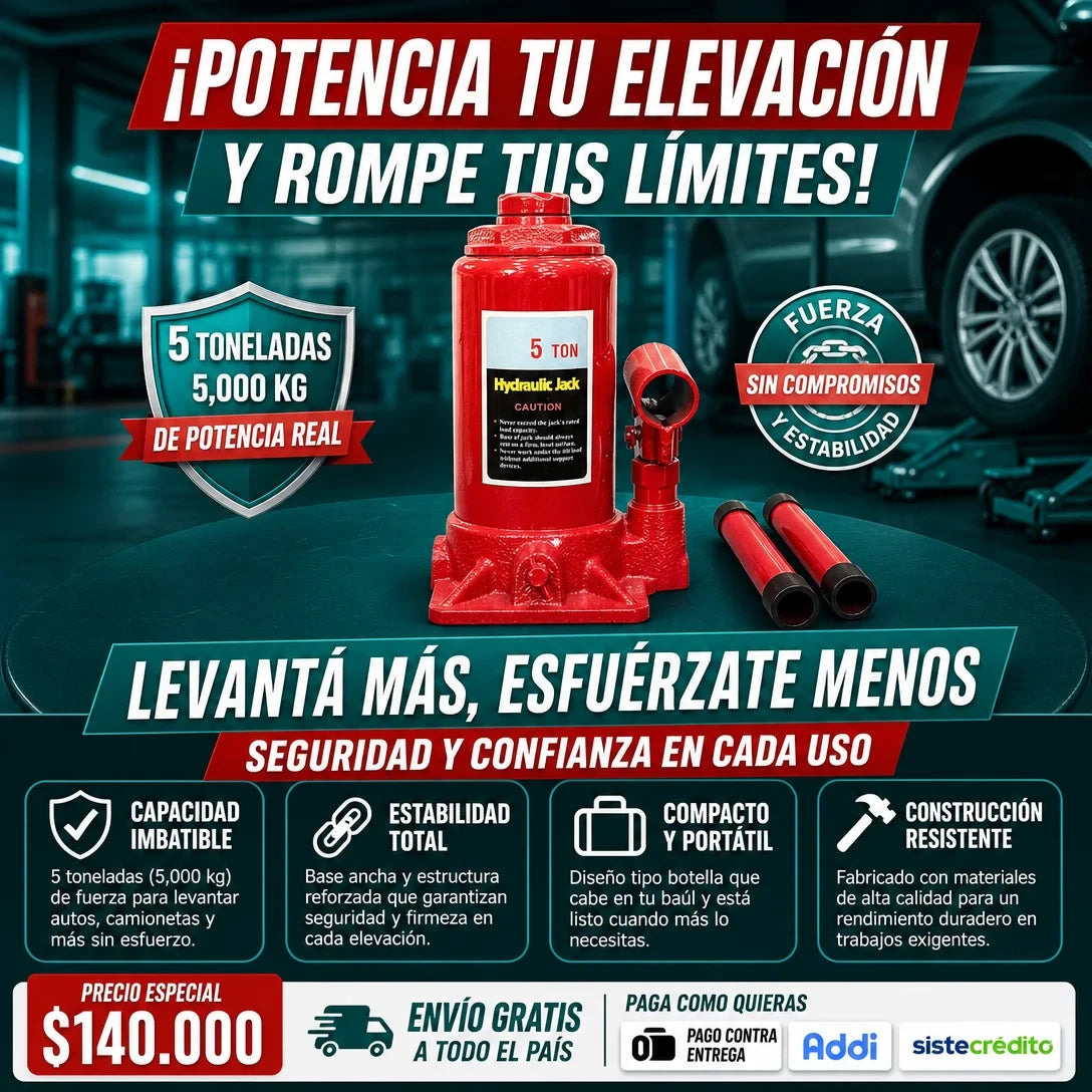 Gato Hidráulico Tipo Botella Alta Potencia (5 Toneladas)