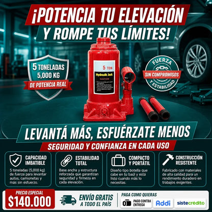 Gato Hidráulico Tipo Botella Alta Potencia (5 Toneladas)