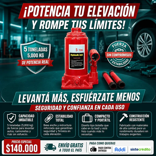 Gato Hidráulico Tipo Botella Alta Potencia (5 Toneladas)