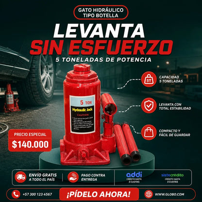 Gato Hidráulico Tipo Botella Alta Potencia (5 Toneladas)