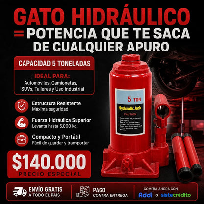 Gato Hidráulico Tipo Botella Alta Potencia (5 Toneladas)