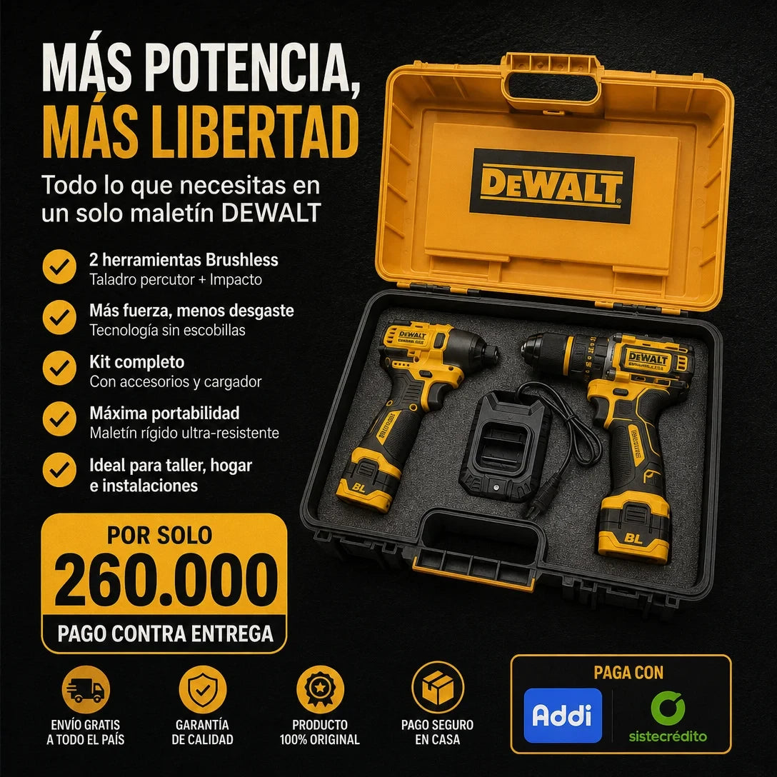 Super Combo DeWalt 2-en-1: Taladro Percutor + Pistola de Impacto Inalámbrica