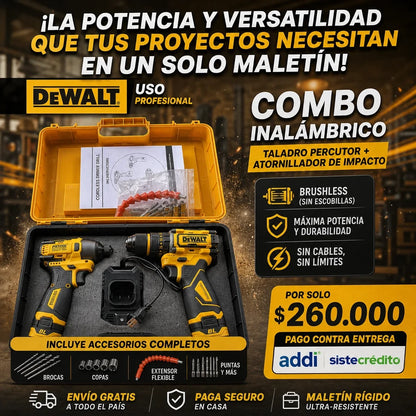 Super Combo DeWalt 2-en-1: Taladro Percutor + Pistola de Impacto Inalámbrica